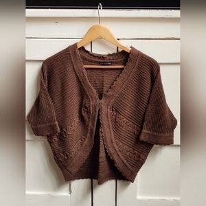 westbound petites Brown Knit Women's Sweater Cardigan Shrug | Short Sleeve | Sm